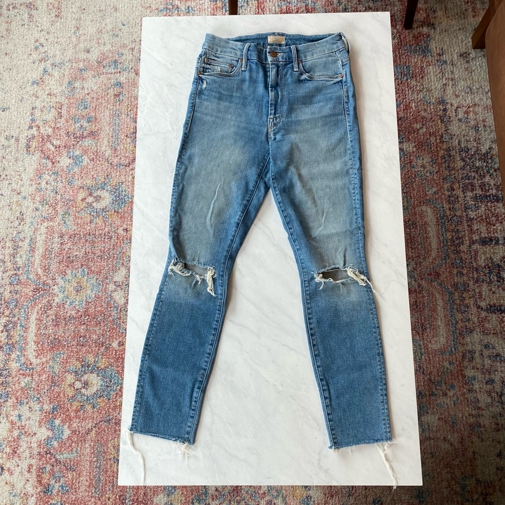 MOTHER High Waisted Looker Ankle Fray in Shoot to Thrill Destroyed Size 26